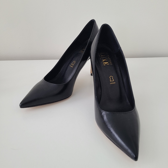 NWOT Made in Italy 🇮🇹 Black Genuine Leather Heels/Pumps - Picture 1 of 4
